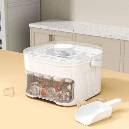Double Layer Ice Cube Tray with Lid- Pull-Out Drawer with Handle for Easy Storage and Serving, Compact Kitchen Freezer Gadget