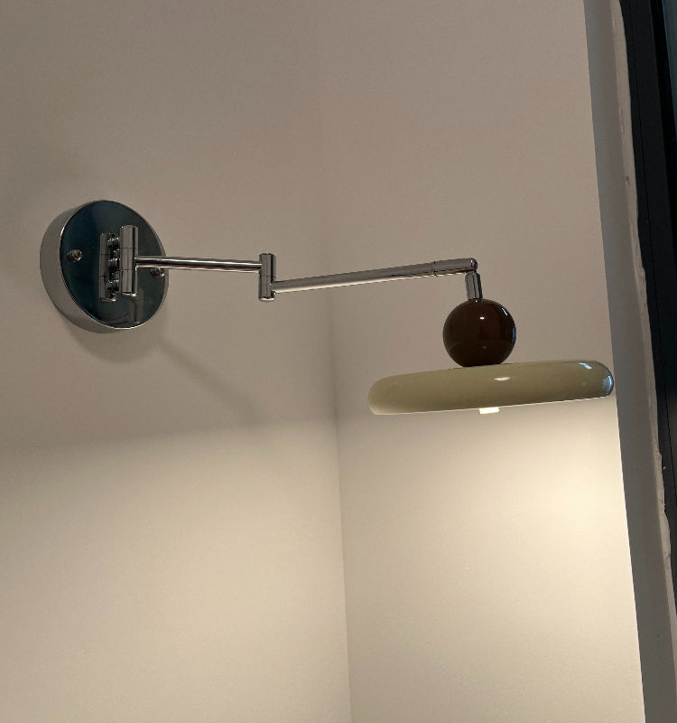 French Cream Swing Arm Wall Lamp – Adjustable LED Reading Sconce for Bedrooms, Studies, Bedside Areas and Modern Minimalist Home Decor