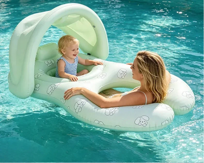 Mother and Baby Swimming Ring – Double Seat Inflatable Pool Float with Shade Canopy for Family Swimming, Baby Water Play and Summer Fun