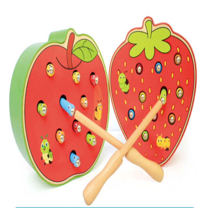 Wooden Fruit Catch Worm Game – Interactive Kids Toy for Fine Motor Skills, Hand-Eye Coordination, Pretend Play and Early Learning