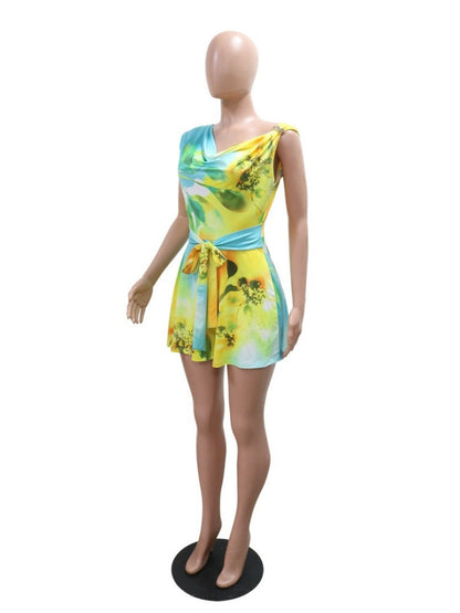 Women’s Boho Tropical Romper – Off-Shoulder Floral Jumpsuit with V-Neck & Wide Legs, Perfect for Parties, Vacations, Beachwear & Club Outfits