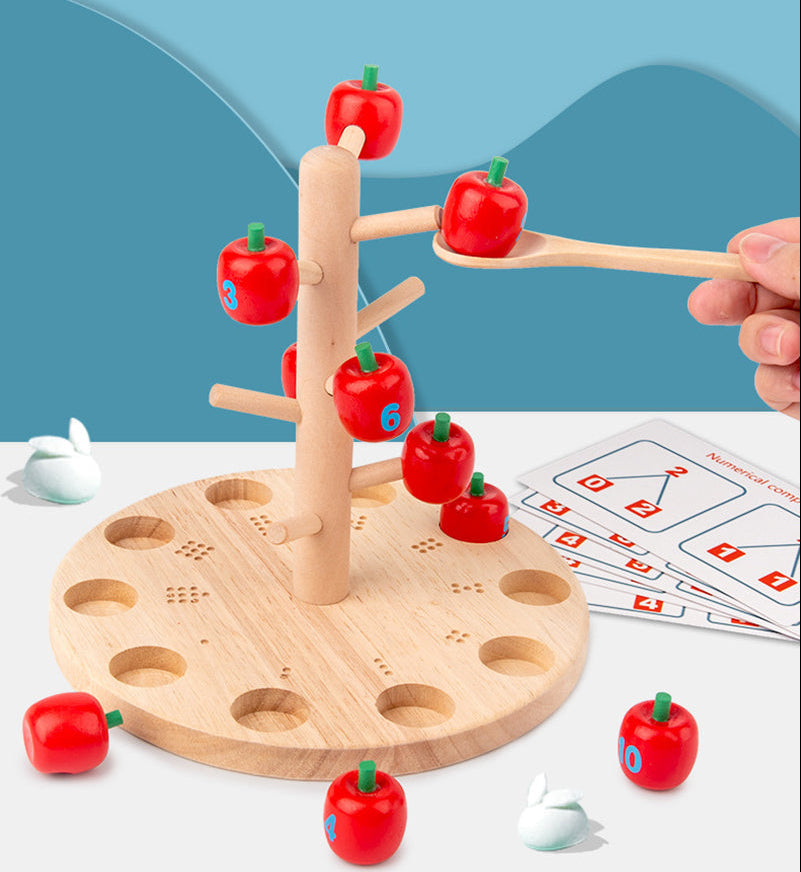 Montessori Apple Tree Counting Toy – Wooden Math Learning Game for Number Recognition and Early Education