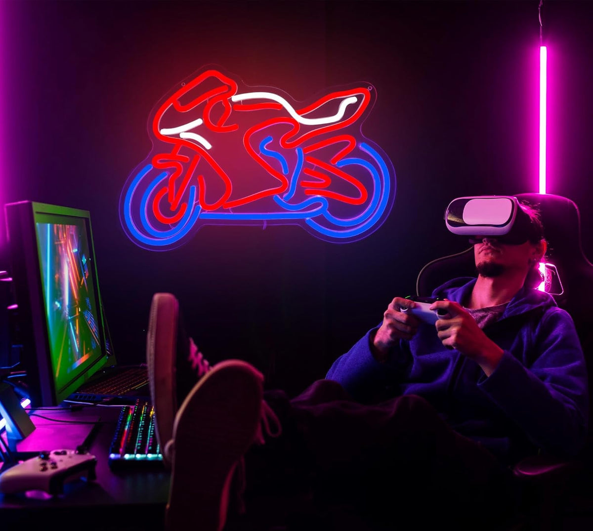 Motorcycle Neon Sign – USB LED Wall Light and Business Signage for Garages, Game Rooms and Bedrooms, Perfect for Biker-Themed Decor