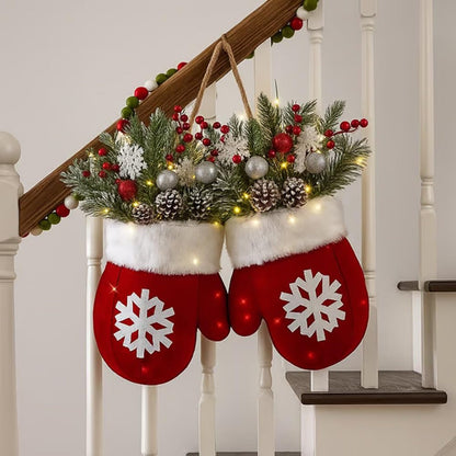 Christmas Glove-Shaped Floral Garland – Creative Simulated Flower Wreath for Doors, Windows, Parties & Holiday Home Decoration