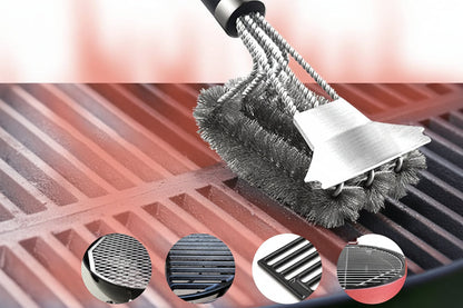 Stainless Steel Grill Brush – 18-Inch Heavy Duty BBQ Cleaning Tool with Scraper and Deluxe Handle for Safe Outdoor Grill Maintenance