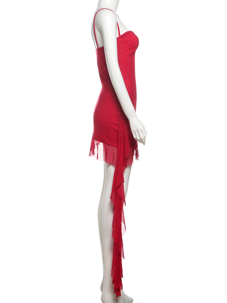 Tassel Sequin Double Layer Spaghetti Strap Dress – Elegant Ruffle Bodycon Dress for Women Perfect for Parties & Vacations