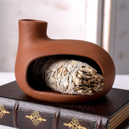 Terracotta Palo Santo Holder – Chiminea-Style Incense Burner for Meditation, Yoga & Cleansing; Works with Wood Sticks, Sage, Cones & Ash Catcher