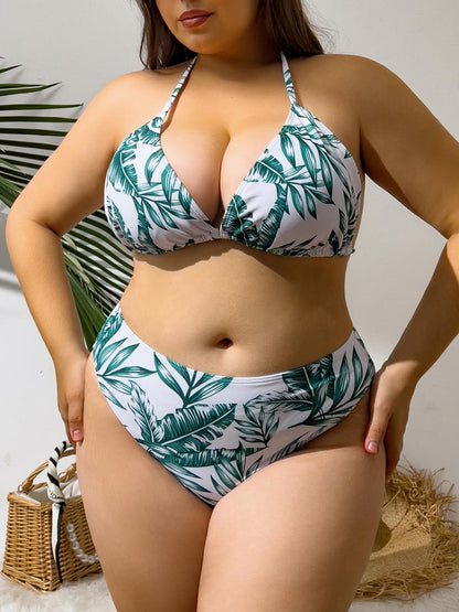 Plus Size Cross V-Neck Halter Bikini Set – 3-Piece Swimwear for Women, Stylish Bathing Suit for Beach & Poolside