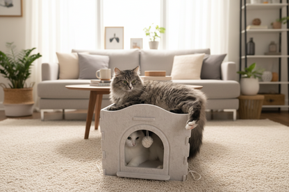 Multi-Function Detachable Cat House – Two-Storey Indoor Kitty Condo with Washable Cushioned Bed for Kittens and Multiple Small Pets