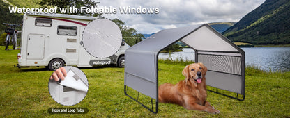 Waterproof Outdoor Dog Tent – Windowed Sunshade Cot Shelter for Comfortable Pet Rest, Camping, Backyard Lounging and Warm-Weather Adventures