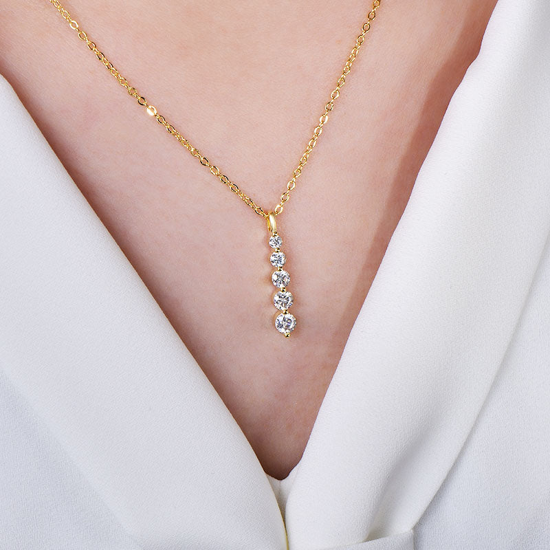 Five-Stone Moissanite Drop Necklace – Brilliant 14K Gold-Filled Long Pendant for Women, Wedding Jewelry, Romantic Gifts and Sophisticated Evening Styling
