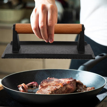 Heavy-Duty Meat Press – Rectangular Steak and Burger Press BBQ Tool with Heat-Resistant Handle