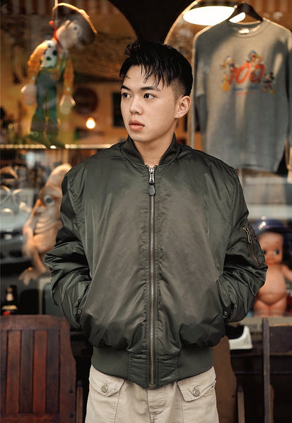 Padded Military MA1 Bomber Jacket – Nylon Quilted Flight Jacket for Men, Windproof Winter Outerwear for Daily Use