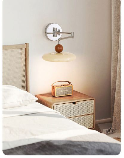 French Cream Swing Arm Wall Lamp – Adjustable LED Reading Sconce for Bedrooms, Studies, Bedside Areas and Modern Minimalist Home Decor