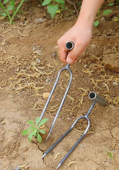 Adjustable Two-Teeth Garden Fork – Stainless Steel Hand Cultivator and Spade Tool for Digging, Loosening Soil, Weeding and Efficient Home Gardening
