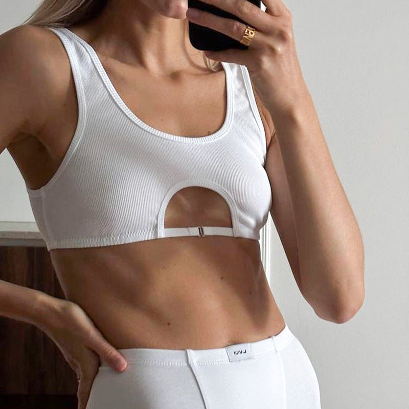 Y2K Hollow-Out Crop Tank – Sexy Super-Short Women’s Streetwear Top with Edgy Cutout Design for Summer Parties and Bold Fashion Looks