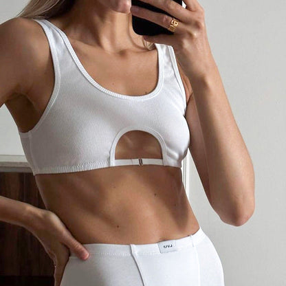 Y2K Hollow-Out Crop Tank – Sexy Super-Short Women’s Streetwear Top with Edgy Cutout Design for Summer Parties and Bold Fashion Looks