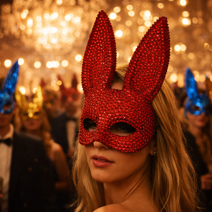 Rhinestone Rabbit Masquerade Mask – Glitter Acrylic Full-Face Costume for Women, Theater Performances, Halloween Parties, Roleplay and Glamorous Photo Shoots