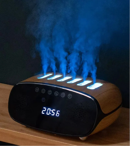 Bluetooth Speaker Humidifier – Dynamic Pickup Clock Mist Diffuser with Ambient RGB Lighting for Bedroom and Office Relaxation