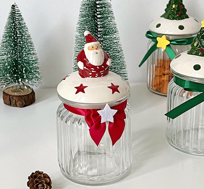 Christmas Glass Sealing Jar – Cute Santa Candy Storage Bottle for Snacks, Cookies & Holiday Treats, Decorative Kitchen Container for Xmas & New Year