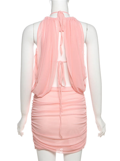 Sexy Mesh Ruched Backless Dress – Elegant Strapless Summer Bodycon Outfit for Beach Vacations, Evening Events & Midnight Parties