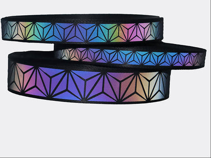 Rainbow Reflective Webbing Tape – High-Visibility Nylon Geometric Sewing Trim for Clothing, Bags, Costumes and Creative Safety Accent Projects