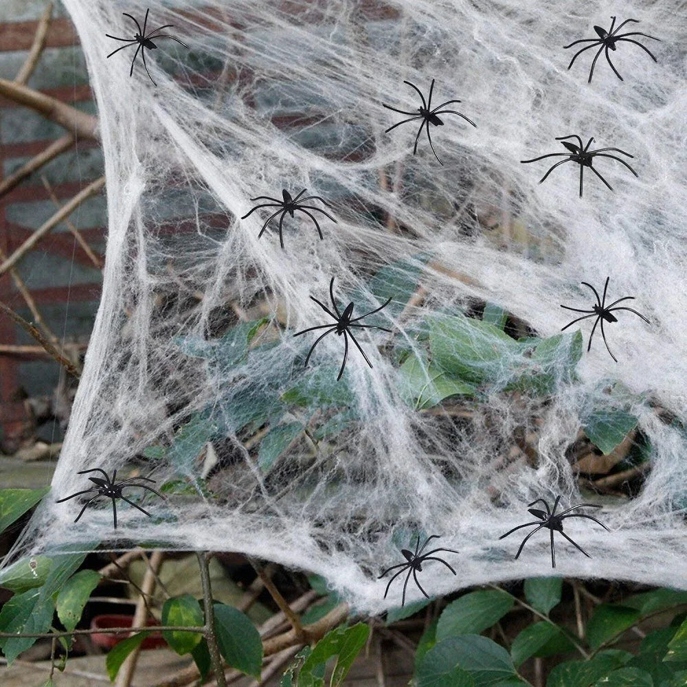 Stretchy Halloween Spider Web – Artificial White Cobweb Decoration for Haunted Houses, Scary Party Scenes, Indoor Displays and Outdoor Spooky Decor
