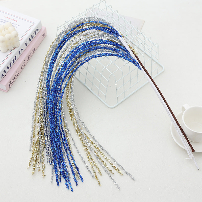 Sequin Glitter Christmas Branch Sticks – Artificial White Tassel Plant Decorations for Holiday Trees, Parties & Festive Displays