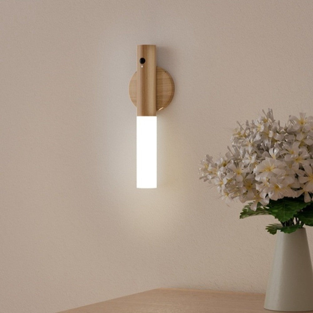Rechargeable Wooden Motion Sensor Wall Light – Wireless USB LED Night Lamp for Hallways, Bedrooms, Stairs and Convenient Hands-Free Illumination
