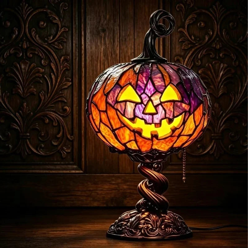 LED Jack-O-Lantern Pumpkin Lamp – Spooky Resin Halloween Table Light for DIY Holiday Decor, Parties, Home Displays and Haunted Atmosphere