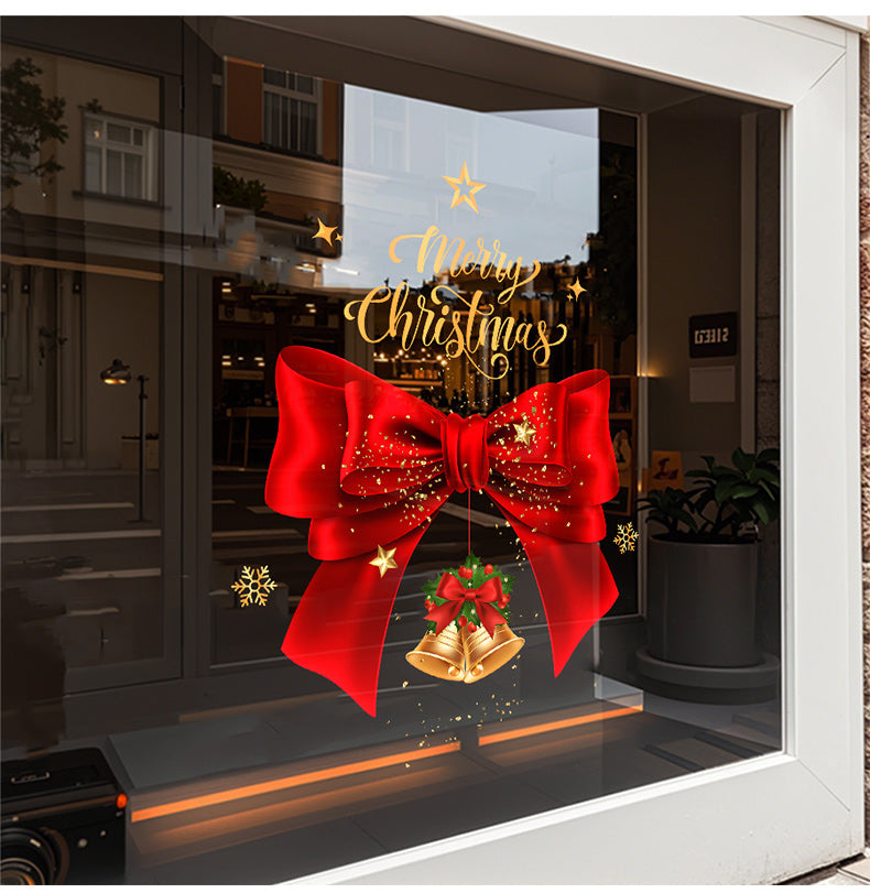 Christmas Window Sticker – 45×60 cm Electrostatic Bow & Bell Glass Decal for Holiday Parties, Festive Scenes & Seasonal Home Atmosphere