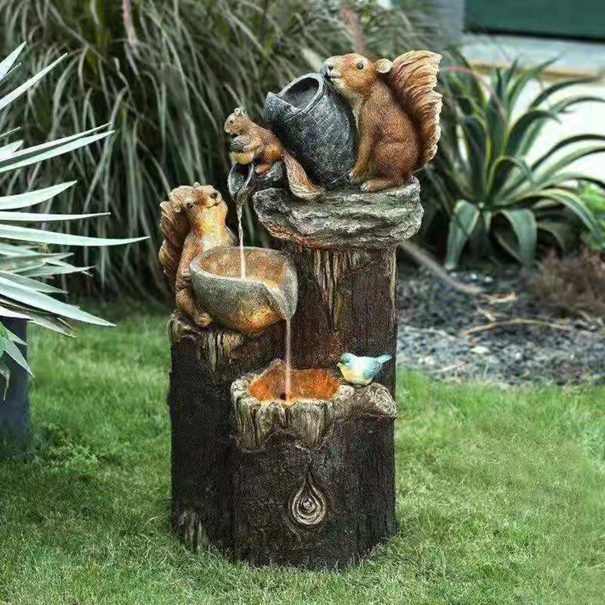 Resin Duck Family Water Fountain – Outdoor Sun Fountain Sculpture for Patio, Garden Landscaping, Decorative Water Feature Home & Yard Decor