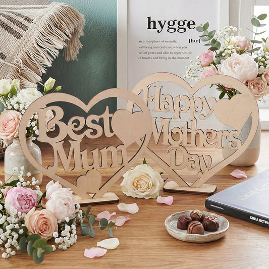 Wooden Heart Ornament Craft - Hollow Heart Shape Plywood Decoration, DIY Gift for Mother's Day Birthday Home Decor Accent