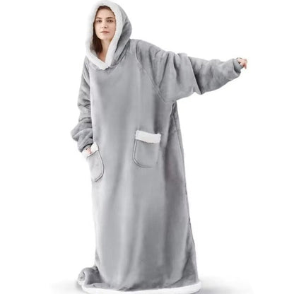 Giant Wearable Blanket Hoodie – 180cm Oversized Flannel Pajamas with Sleeves and Hood for Men and Women, Warm Winter Loungewear