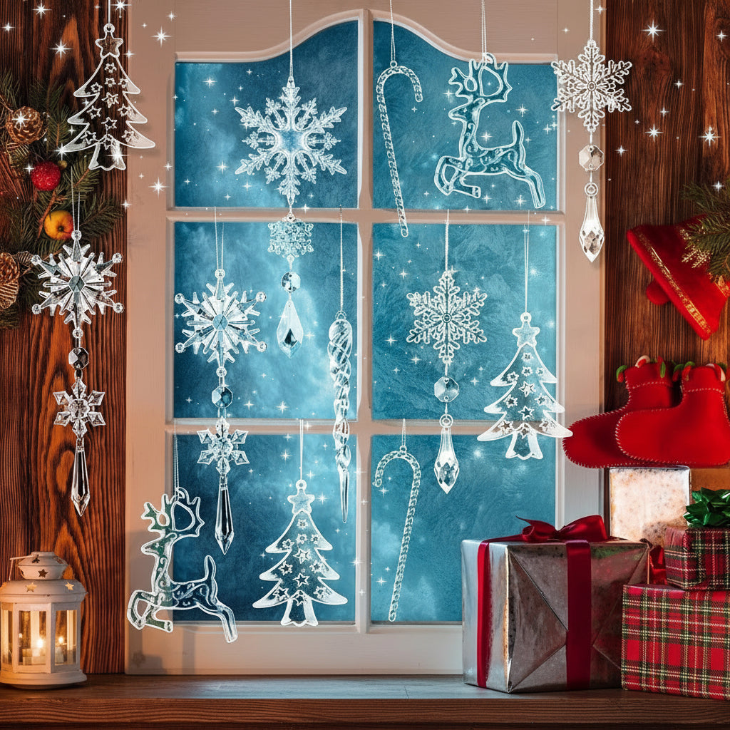 Acrylic Snowflake & Icicle Christmas Ornaments – Crystal Hanging Decorations for Holiday Trees, Winter Parties, Festive Home Décor