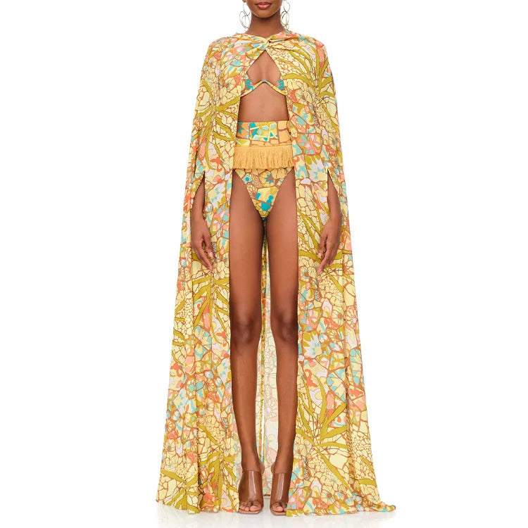 Tassel Print Bikini Set – Elegant Women’s High-End Swimsuit with Cross-Border Detailing, Stylish and Fashionable Summer Swimwear