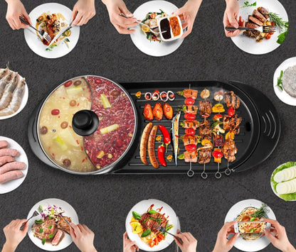 Multifunction Electric Hot Pot Grill – 2200W 2-in-1 Smokeless Barbecue Cooker with Fast Heating and Independent Dual Temperature Controls for Home Dining