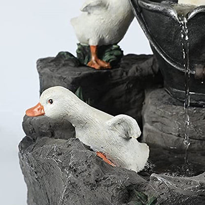 Resin Duck Family Water Fountain – Outdoor Sun Fountain Sculpture for Patio, Garden Landscaping, Decorative Water Feature Home & Yard Decor