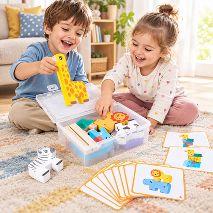 Wooden Stacking Challenge Blocks – Balance Building Toy for Kids with Creative Construction, Problem Solving and Fine Motor Skill Development