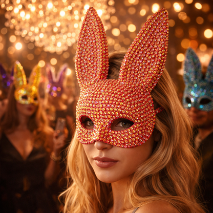 Rhinestone Rabbit Masquerade Mask – Glitter Acrylic Full-Face Costume for Women, Theater Performances, Halloween Parties, Roleplay and Glamorous Photo Shoots