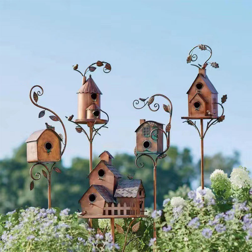 Avaiaries Metal Fake Birdhouse Garden Decor – Outdoor Courtyard Birdhouse Sculpture for Garden Landscaping and Decorative Accents