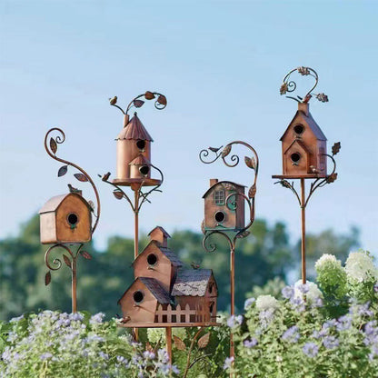 Avaiaries Metal Fake Birdhouse Garden Decor – Outdoor Courtyard Birdhouse Sculpture for Garden Landscaping and Decorative Accents