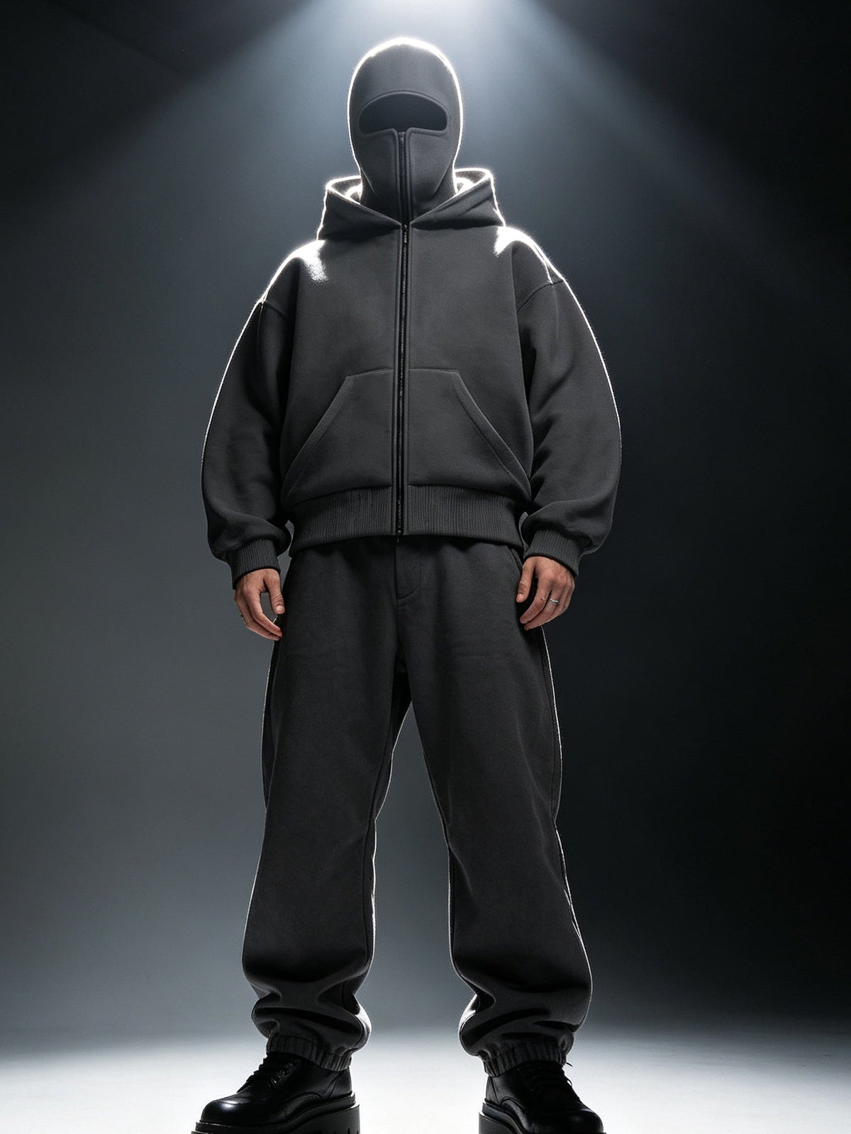 Unisex Windproof Double Hood Sweatshirt – Full Zip Loose Streetwear Coat for Autumn Winter, Casual Layering and Cold Weather Protection