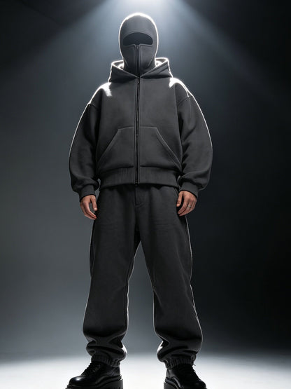 Unisex Windproof Double Hood Sweatshirt – Full Zip Loose Streetwear Coat for Autumn Winter, Casual Layering and Cold Weather Protection