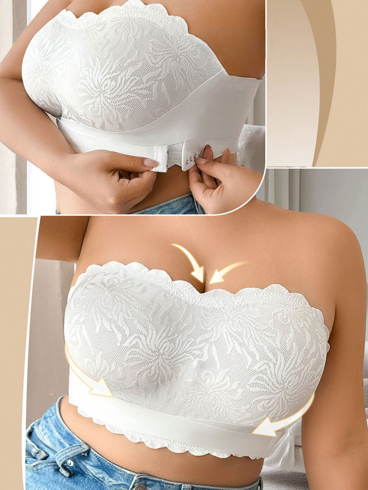 Plus-Size Strapless Adhesive Bra – Invisible 5XL Lace Stick-On Bustier with No-Slip Support for Backless Wedding Dresses, Formal Gowns and Party Outfits