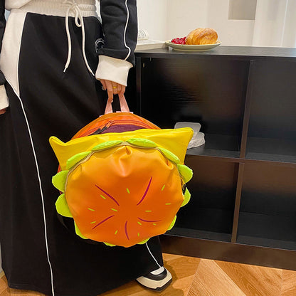 Cartoon Hamburger Backpack – Large-Capacity Cheeseburger Daypack with Shoulder Strap, Fashionable Travel Messenger Bag for School, Work & Outdoor Adventures