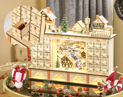 Wooden Advent Calendar – Fillable 24-Drawer Christmas Countdown Box, Natural Finish Holiday Display for Home Christmas Festive Decoration