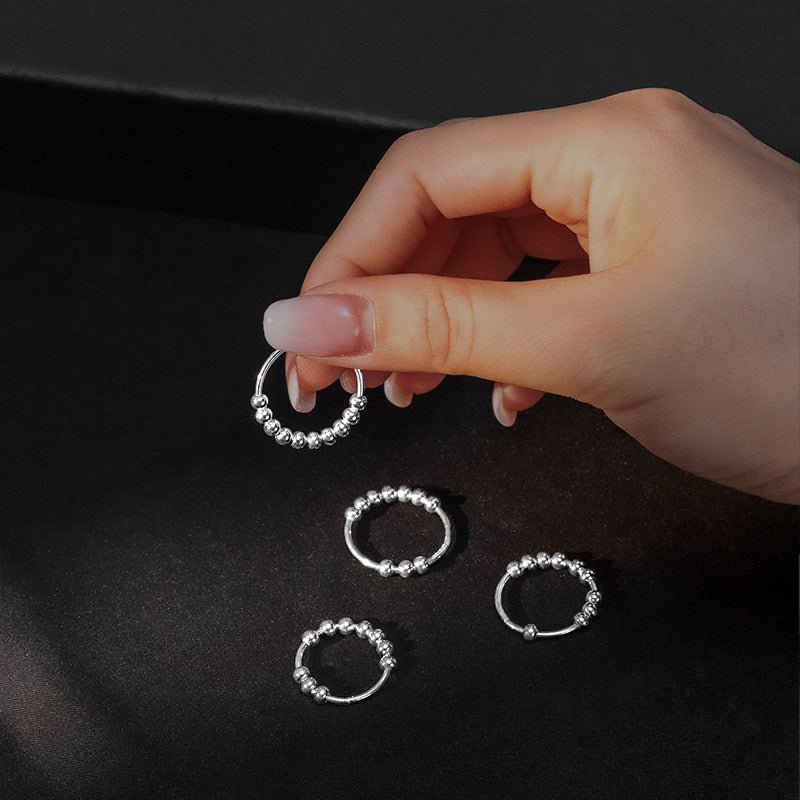Korean Vintage Beaded Wide Ring – Silver-Tone Open Handmade Jewelry for Women and Couples with Unique Statement Style and Gift Appeal