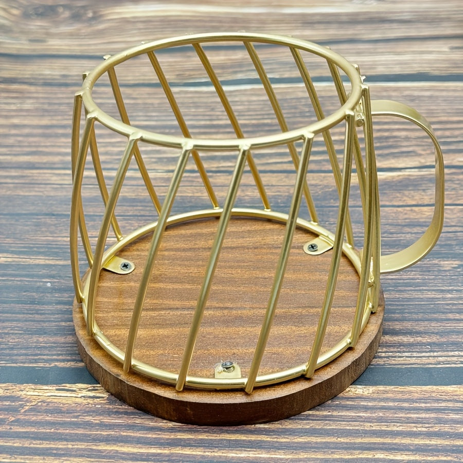 Mug-Shaped Coffee Pod Holder – Metal Capsule Storage Basket with Wooden Lid for Kitchen Countertops, Coffee Stations and Decorative Organization