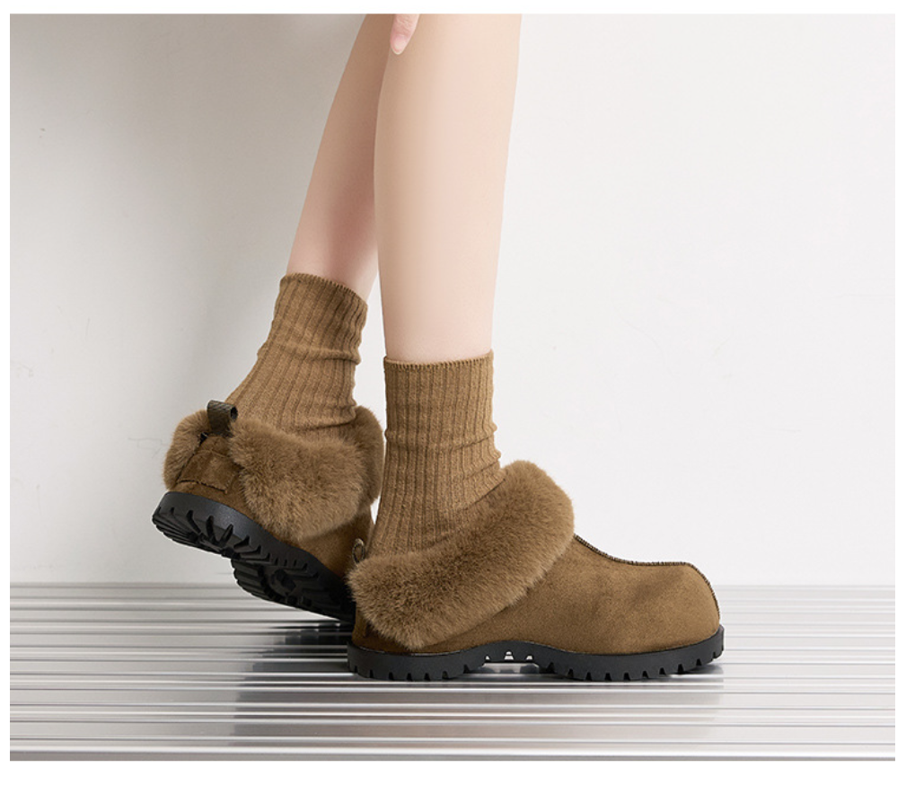 Women's Plush Platform Slippers – 2026 Autumn Winter Flannel Closed Toe Shoes with Warm Lining, Non Slip Sole and Retro Style